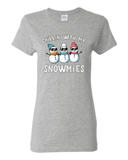 Chillin With My Snowmies, Funny Cute Snow Man Winter Holiday Snowman Homies  Ugly Christmas Womens Graphic T-Shirt