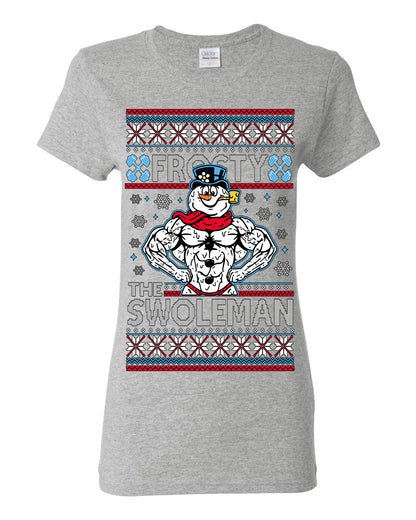 Frosty the Swoleman, Funny Snow Man Workout Gym Weight Lifting, Snowman Classic Movie Ugly Christmas Sweater Ugly Christmas Womens Graphic T-Shirt