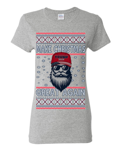 Make Christmas Great Again Trump Santa Claus 2024 MAGA,  Donald Trump JD Vance GOP Republican, Ugly Christmas Sweater Crewneck Sweatshirt Ugly Christmas Womens Graphic T-Shirt