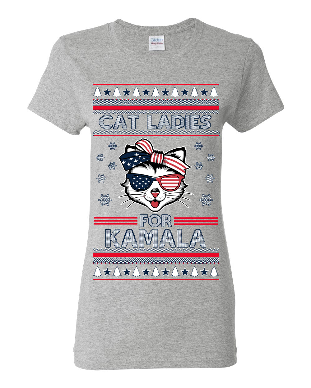 Cat Ladies for Kamala USA Glasses, Harris Tim Walz 2024 Cute USA Glasses Bow, Ugly Christmas Sweater Crewneck Sweatshirt Ugly Christmas Womens Graphic T-Shirt