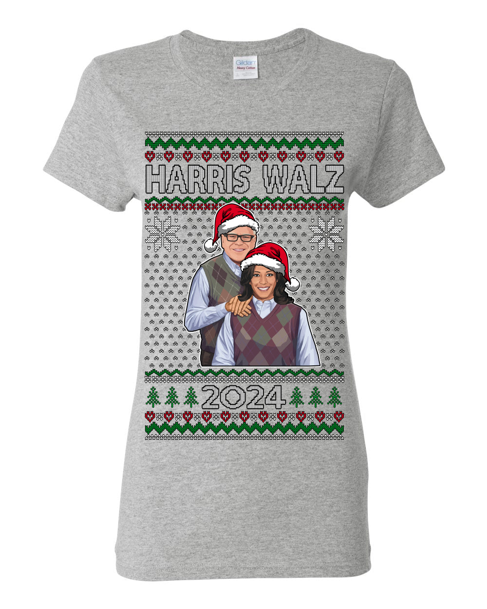 Kamala Harris Tim Walz 2024 Classic Movie Poster, Democrat Political Xmas Ugly Christmas Sweater Crewneck Sweatshirt Ugly Christmas Womens Graphic T-Shirt