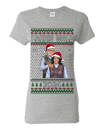 Kamala Harris Tim Walz 2024 Classic Movie Poster, Democrat Political Xmas Ugly Christmas Sweater Crewneck Sweatshirt Ugly Christmas Womens Graphic T-Shirt