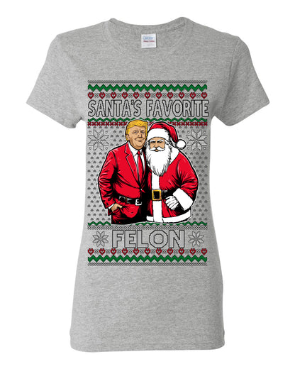 Santa's Favorite Felo,n Funny Donald Trump JD Vance 2024 MAGA Make America Great Again Xmas Santa Claus Funny Sweaters Gift Merch for Republicans, Ugly Christmas Sweater Ugly Christmas Womens Graphic T-Shirt