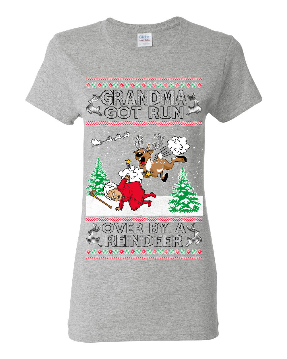 Grandma Got Run Over by a Reindeer, Funny Animated Design Rein Deer Kids TV Song Movie, Ugly Christmas Sweater Ugly Christmas Womens Graphic T-Shirt