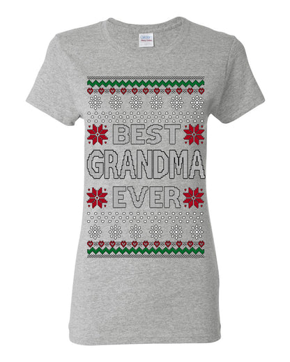 Best Grandma Ever Classic Xmas Winter Holidays Ugly Christmas Sweater Ugly Christmas Womens Graphic T-Shirt