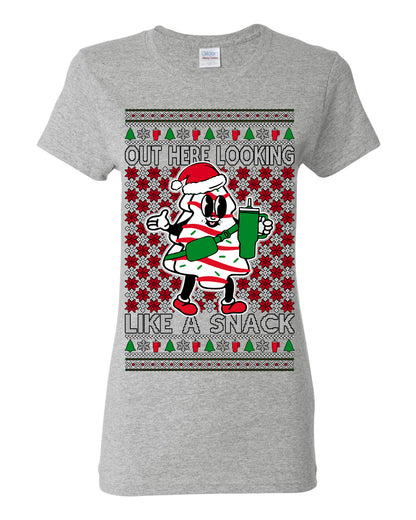 Out Here Looking Like a Snack, Funny Cute White Chocolate Sprinkles Holiday Trendy Millennial Christmas Cookie Ugly Christmas Sweater Ugly Christmas Womens Graphic T-Shirt