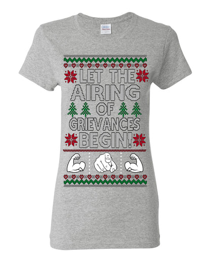 Let the Airing of Grievances Begin Funny TV Sitcom Festivus for the Rest of Us, Feats of Strength Iconic TV Quote Ugly Christmas Womens Graphic T-Shirt