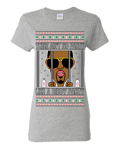 There Ain't No Party Like a Diddy Party, Viral Meme Trendy Baby Oil Crazy Parties Funny Classic Ugly Christmas Sweater Ugly Christmas Womens Graphic T-Shirt