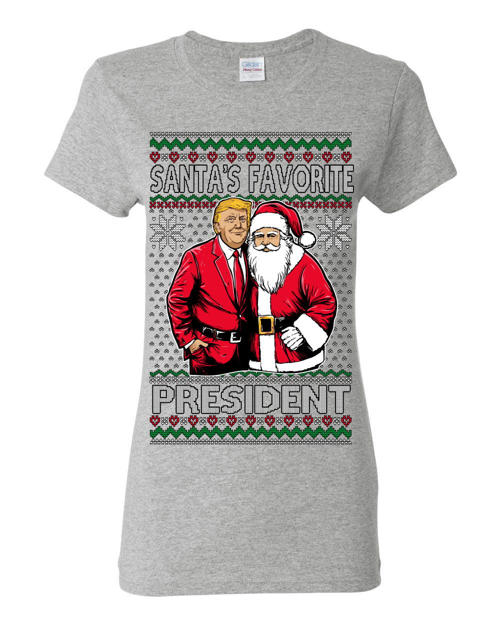 Santa's Favorite President Red Suit Trump, 47th USA President of the United States, Gift for Republicans Conservatives Ugly Christmas Sweater Ugly Christmas Womens Graphic T-Shirt