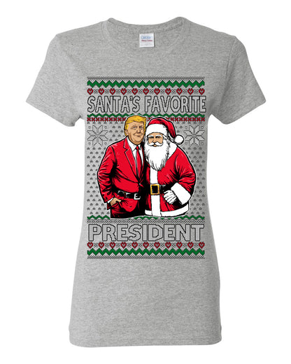 Santa's Favorite President Red Suit Trump, 47th USA President of the United States, Gift for Republicans Conservatives Ugly Christmas Sweater Ugly Christmas Womens Graphic T-Shirt