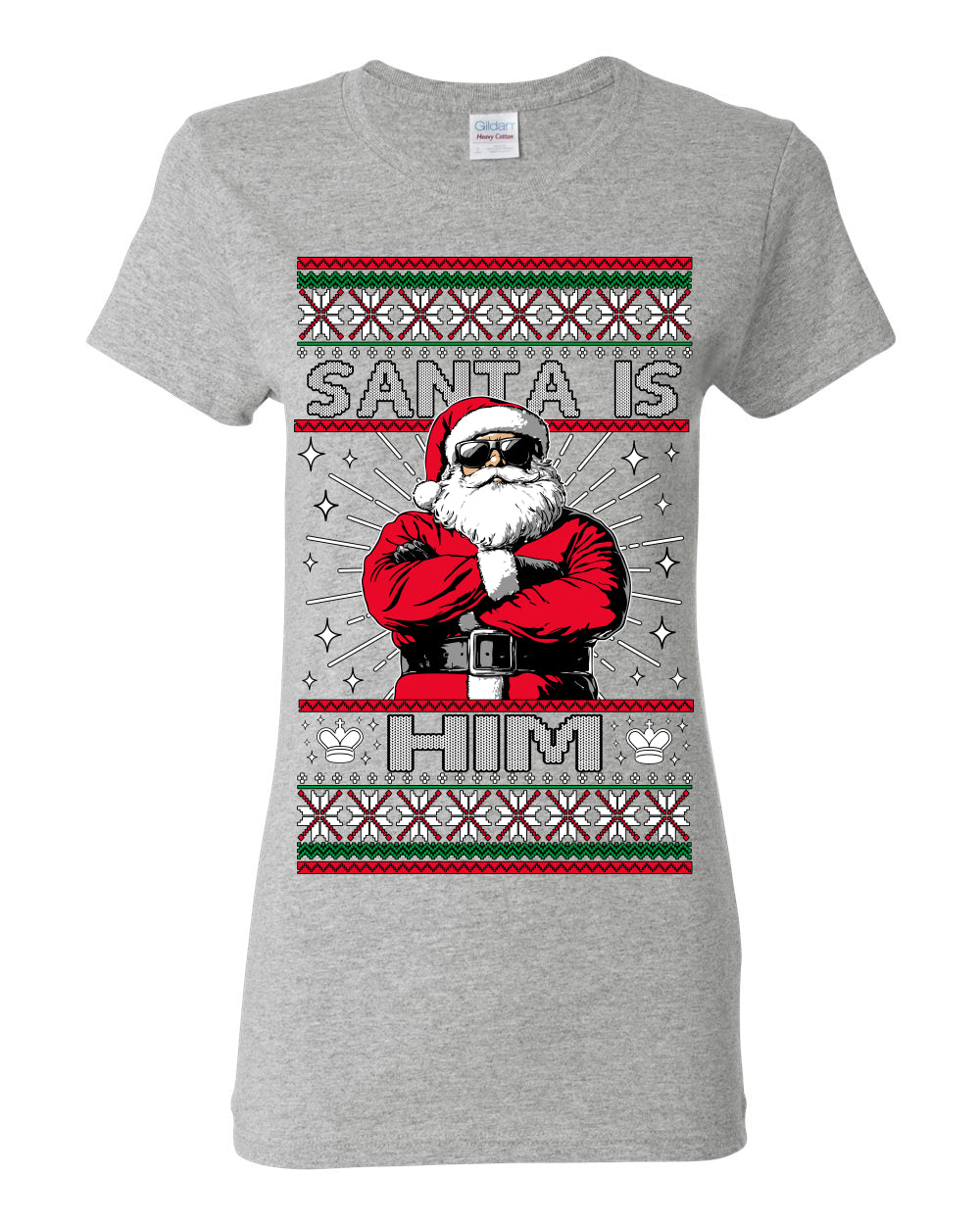 Santa Is Him Funny Gen Z Viral Meme Shades, Religious Christ Christian Christianity Brain Rot Joke Slang Ugly Christmas Sweater Ugly Christmas Womens Graphic T-Shirt