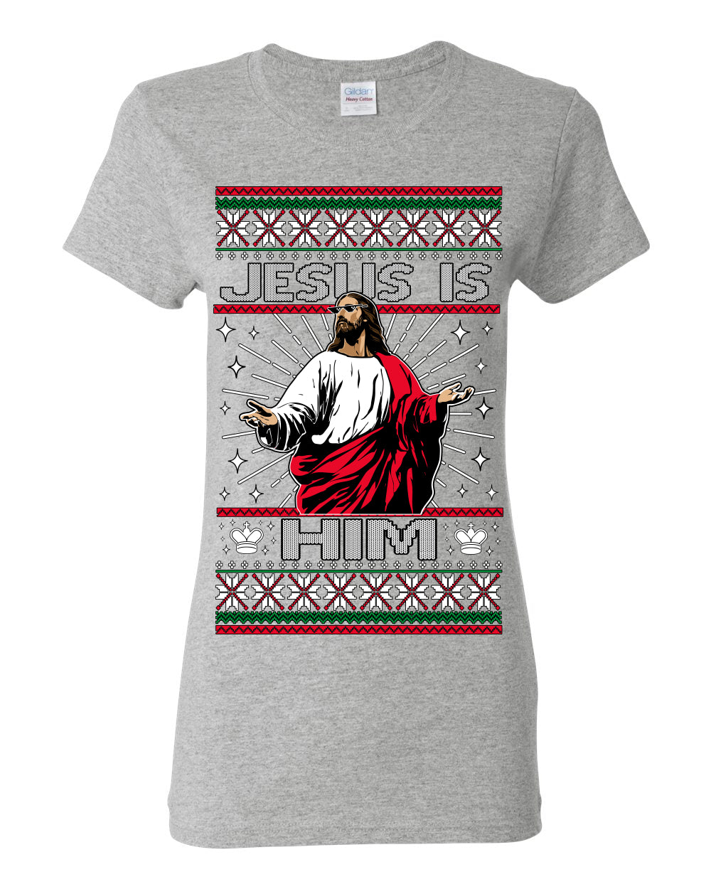 Jesus Is Him Funny Gen Z Viral Meme Shades, Religious Christ Christian Christianity Brain Rot Joke Slang Ugly Christmas Sweater Ugly Christmas Womens Graphic T-Shirt
