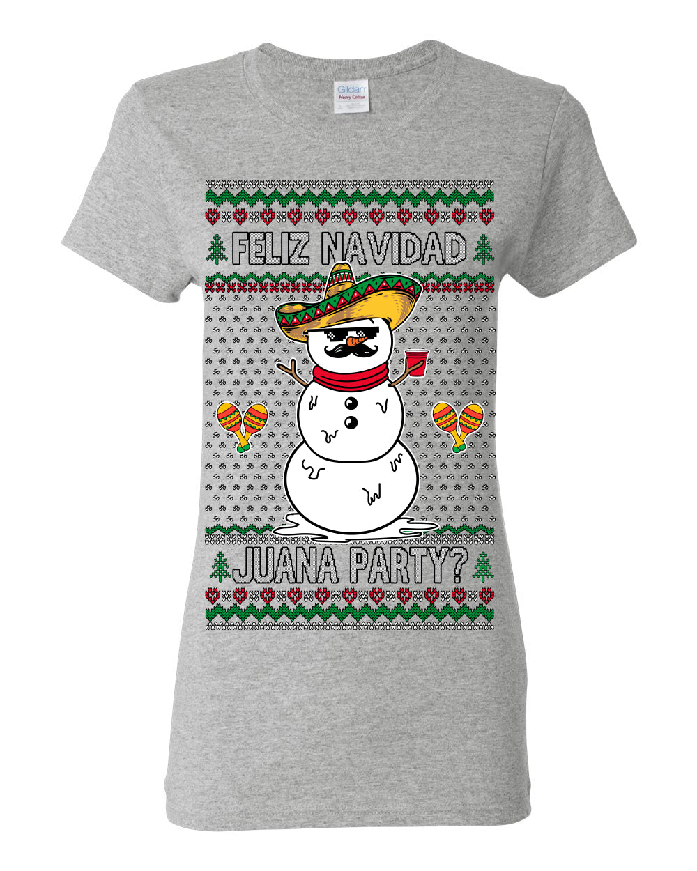 Feliz Navidad Juana Party? Funny Spanish Drinking Sueter Cerveza Ropa en Espanol Ugly Christmas Sweater Ugly Christmas Womens Graphic T-Shirt