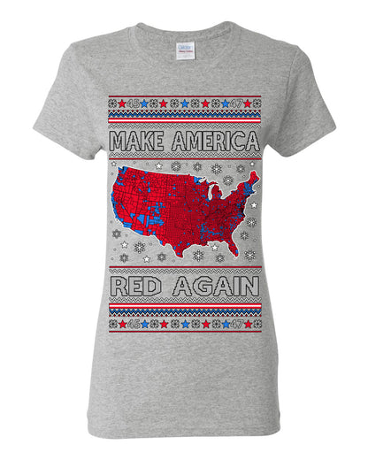 Make America Red Again USA Map, President Donald Trump 2024 MAGA Red Wave, Ugly Christmas Sweater Ugly Christmas Womens Graphic T-Shirt