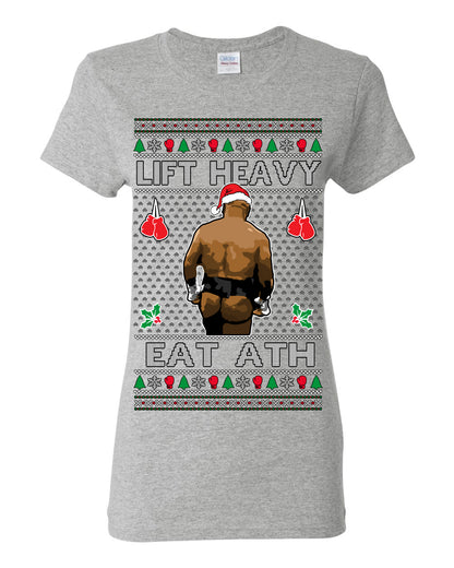 Lift Heavy Eat Ath Merry Chrithmith, Mike Tyson Butt Viral Weightlifting Lifting Boxing Fight Meme Men Women Funny Ugly Christmas Sweater Ugly Christmas Womens Graphic T-Shirt