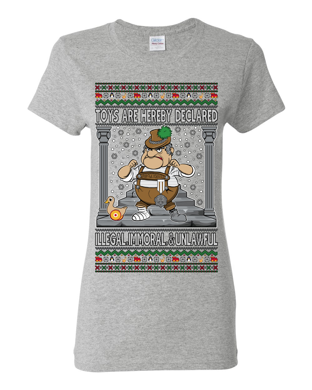 Toys Are Hereby Declared Illegal Immoral  Unlawful, Funny Classic 1970 Xmas Movie Quote Character Santa Claus Comin to Town, Ugly Christmas Sweater Ugly Christmas Womens Graphic T-Shirt
