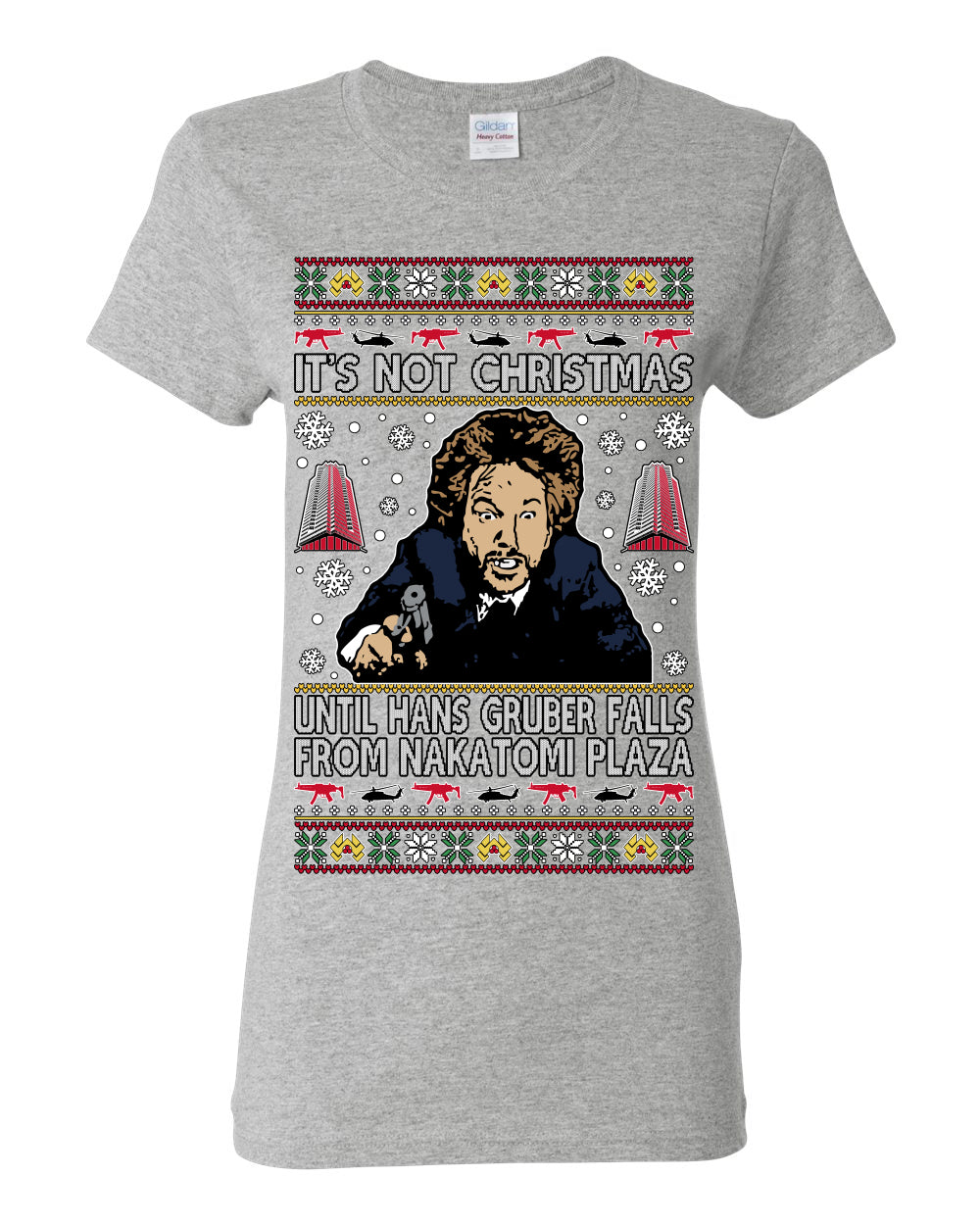 It's Not Christmas Until Hans Gruber Falls From Nakatomi Plaza Color, Classic Xmas Movie McClane, Ugly Christmas Sweater Ugly Christmas Womens Graphic T-Shirt