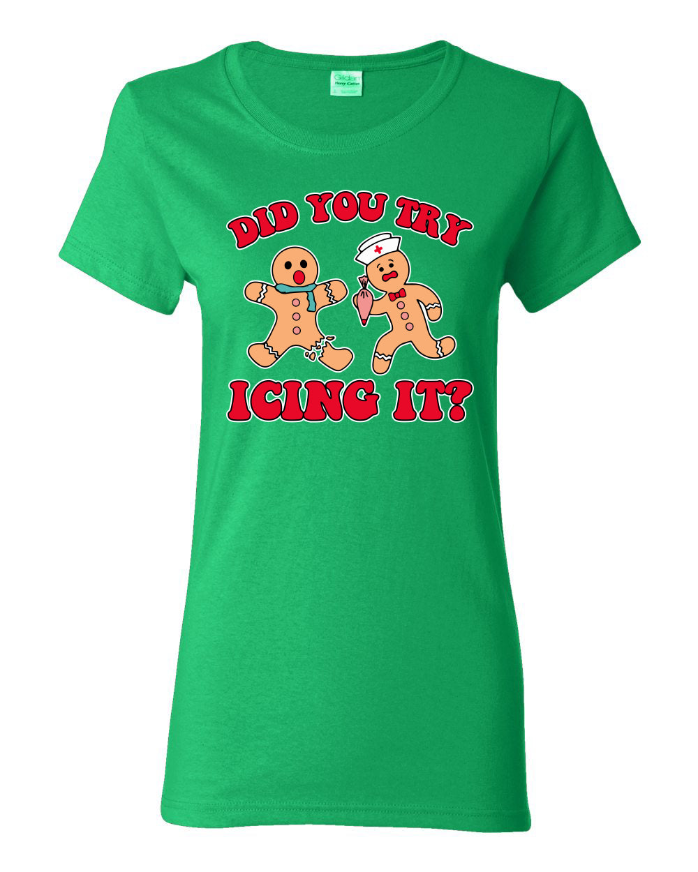 Did You Try Icing It? Funny Cute Gingerbread Doctor, Desert Cookies Ginger Bread Ugly Christmas Womens Graphic T-Shirt