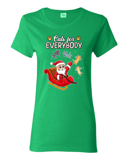 Cats for Everybody, Cute Santa Claus Santa's Sleigh Floating Space Cat  Ugly Christmas Womens Graphic T-Shirt