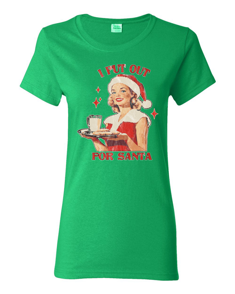 I Put Out For Santa | Funny Women Milk and Cookies Ugly Christmas Womens Graphic T-Shirt