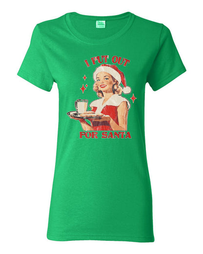 I Put Out For Santa | Funny Women Milk and Cookies Ugly Christmas Womens Graphic T-Shirt