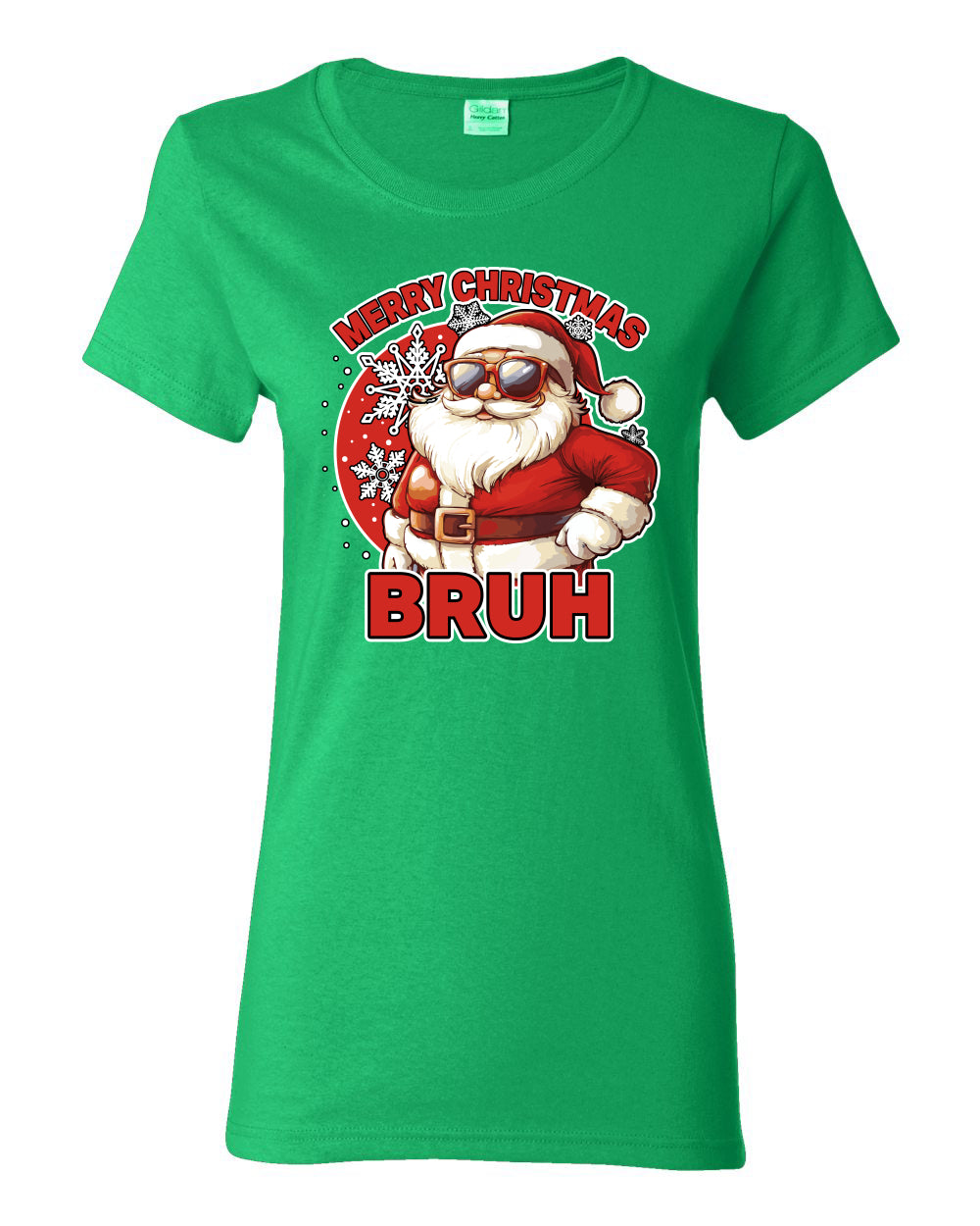 Merry Christmas Bruh | Funny Cool Santa Claus Sunglasses Trendy Hip Viral Meme Ugly Christmas Womens Graphic T-Shirt