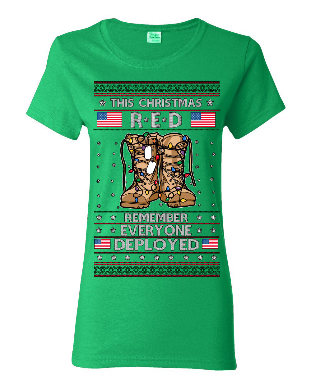 This Christmas RED Remember Everyone Deployed, Pro Military Vet 1st 2nd Amendment Veteran, RED Friday Ugly Christmas Sweater Ugly Christmas Womens Graphic T-Shirt