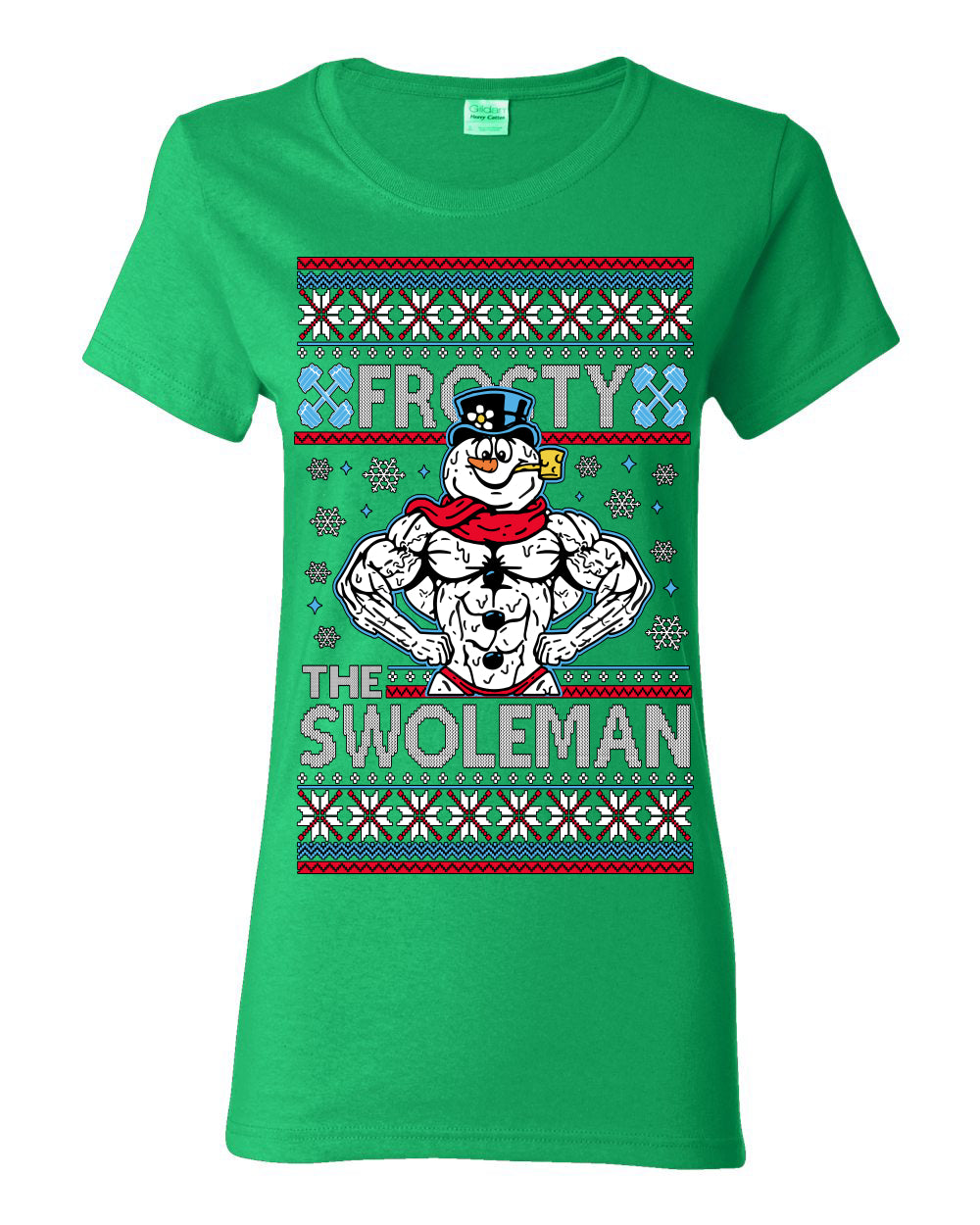 Frosty the Swoleman, Funny Snow Man Workout Gym Weight Lifting, Snowman Classic Movie Ugly Christmas Sweater Ugly Christmas Womens Graphic T-Shirt