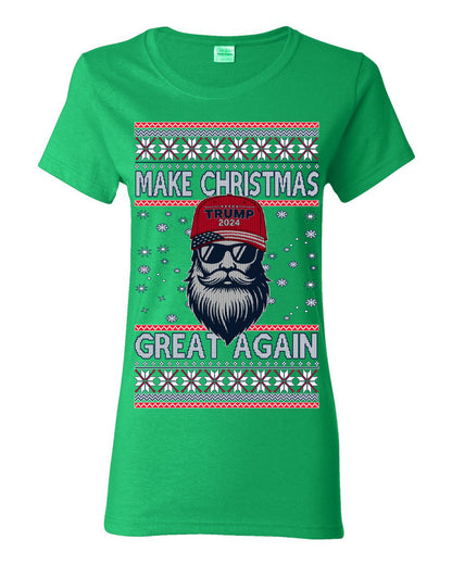 Make Christmas Great Again Trump Santa Claus 2024 MAGA,  Donald Trump JD Vance GOP Republican, Ugly Christmas Sweater Crewneck Sweatshirt Ugly Christmas Womens Graphic T-Shirt