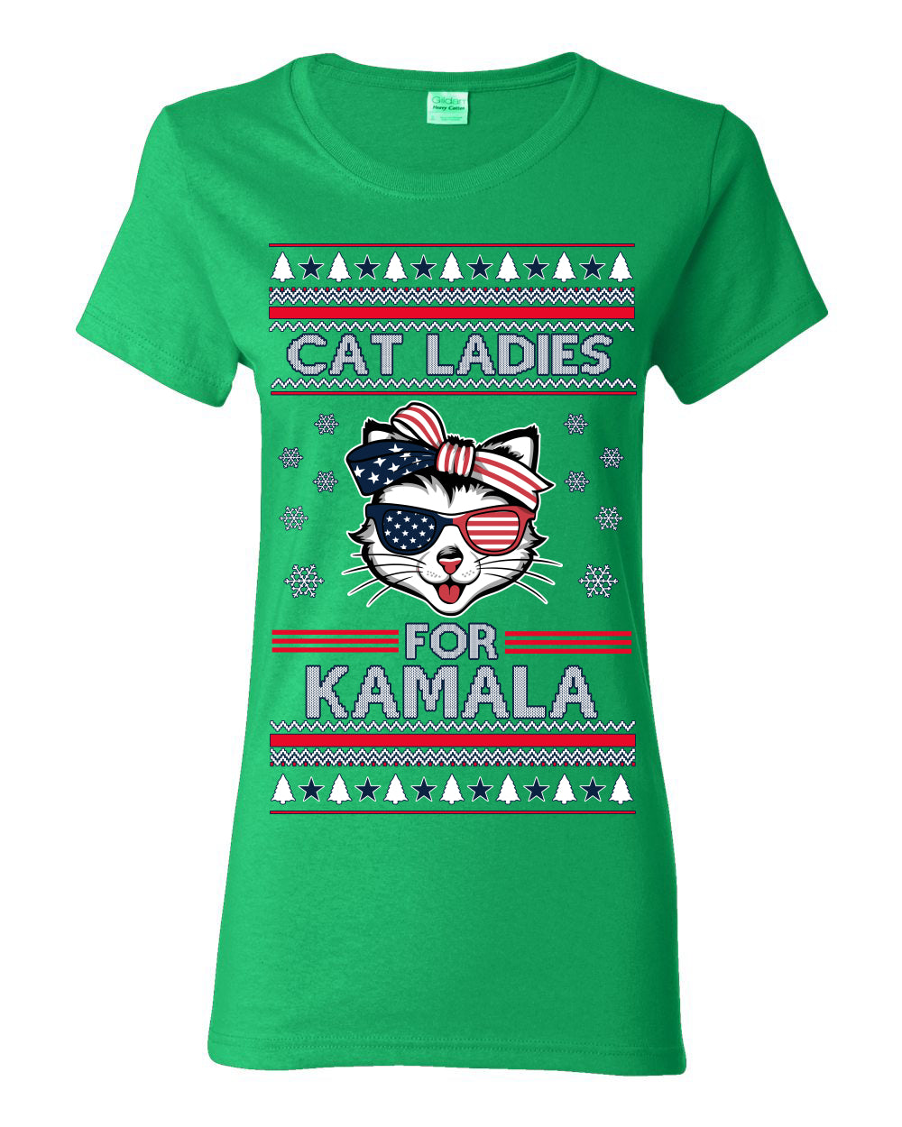 Cat Ladies for Kamala USA Glasses, Harris Tim Walz 2024 Cute USA Glasses Bow, Ugly Christmas Sweater Crewneck Sweatshirt Ugly Christmas Womens Graphic T-Shirt