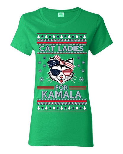 Cat Ladies for Kamala USA Glasses, Harris Tim Walz 2024 Cute USA Glasses Bow, Ugly Christmas Sweater Crewneck Sweatshirt Ugly Christmas Womens Graphic T-Shirt