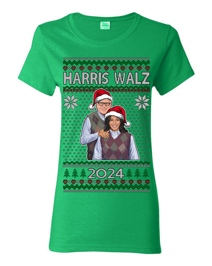 Kamala Harris Tim Walz 2024 Classic Movie Poster, Democrat Political Xmas Ugly Christmas Sweater Crewneck Sweatshirt Ugly Christmas Womens Graphic T-Shirt