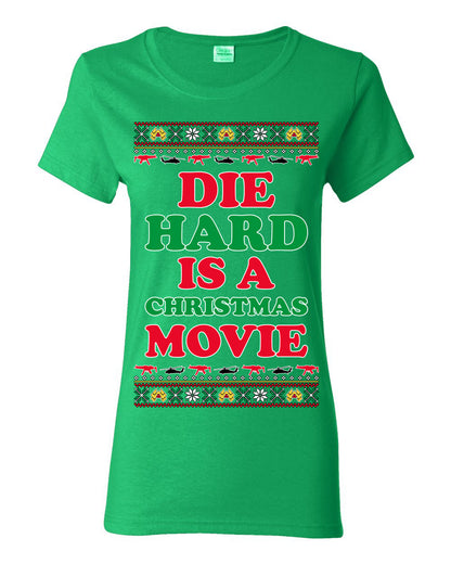 Die Hard is a Christmas Movie Classic, McClane Hans Nakatomi Plaza Xmas Party Holiday Movies, Ugly Christmas Sweater Crewneck Sweatshirt Ugly Christmas Womens Graphic T-Shirt