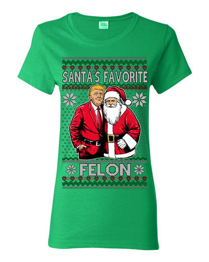 Santa's Favorite Felo,n Funny Donald Trump JD Vance 2024 MAGA Make America Great Again Xmas Santa Claus Funny Sweaters Gift Merch for Republicans, Ugly Christmas Sweater Ugly Christmas Womens Graphic T-Shirt