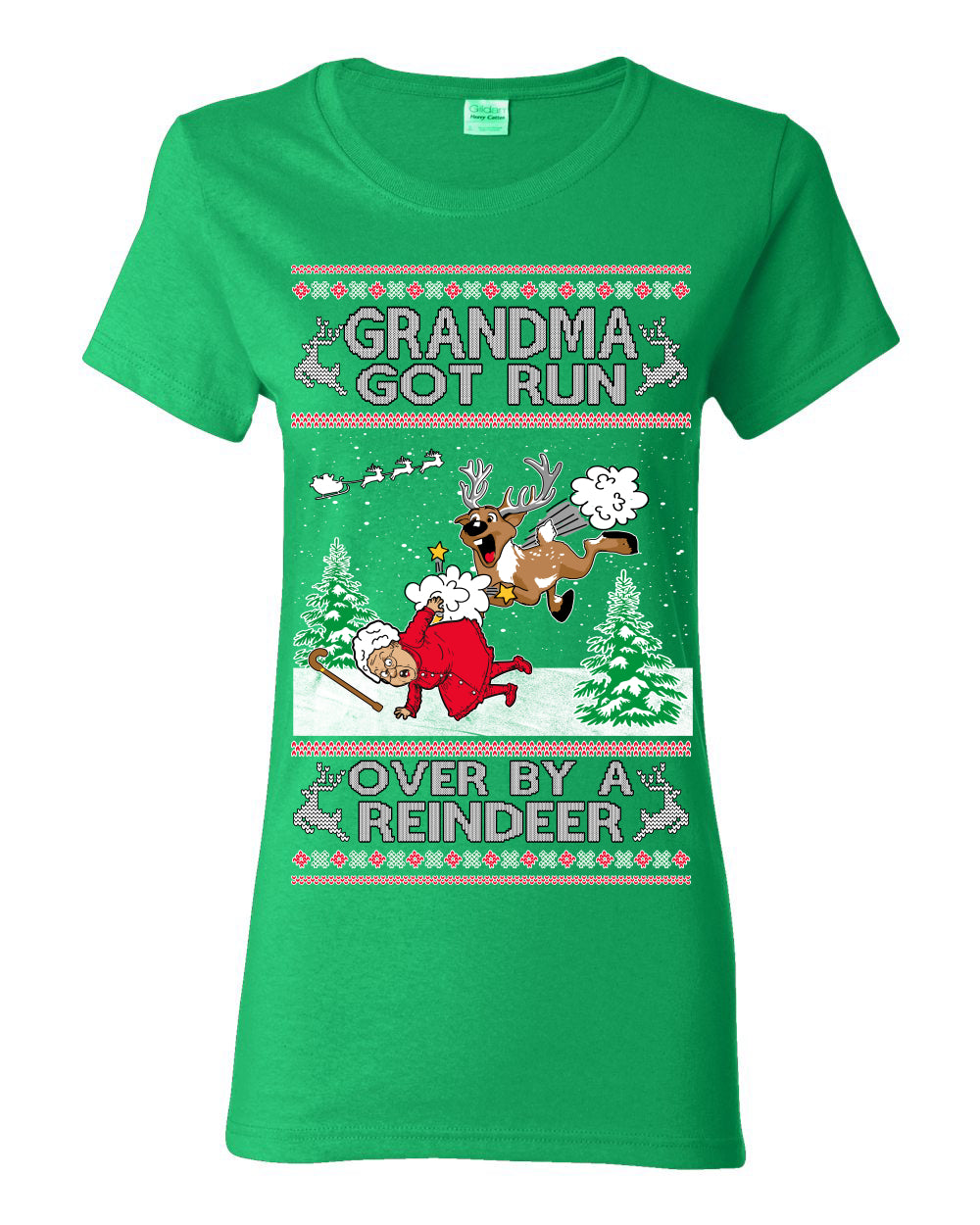 Grandma Got Run Over by a Reindeer, Funny Animated Design Rein Deer Kids TV Song Movie, Ugly Christmas Sweater Ugly Christmas Womens Graphic T-Shirt