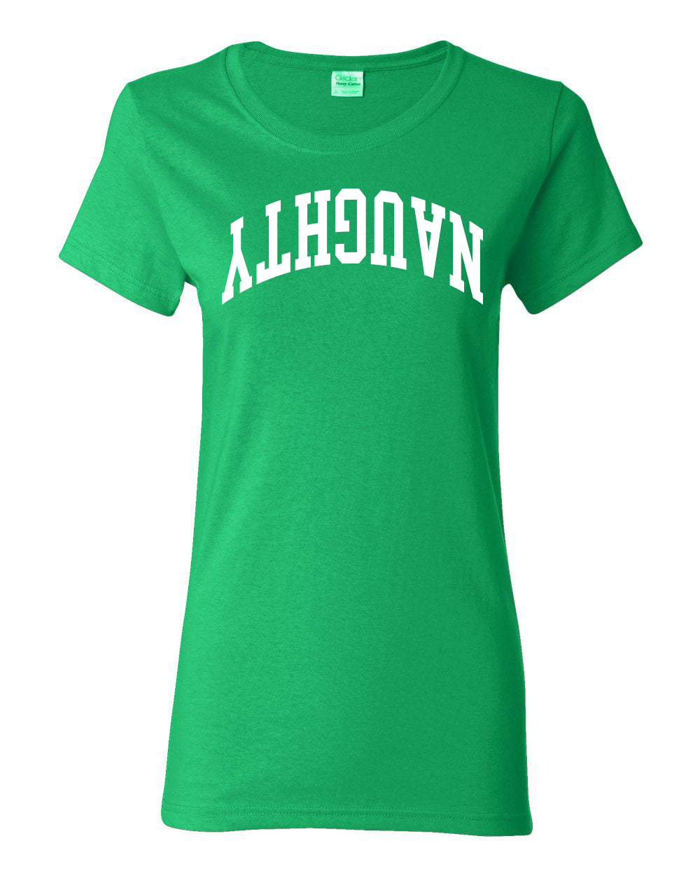 Naughty White Text, Classic College Style Trendy Upside Down Ugly Christmas Sweater Ugly Christmas Womens Graphic T-Shirt