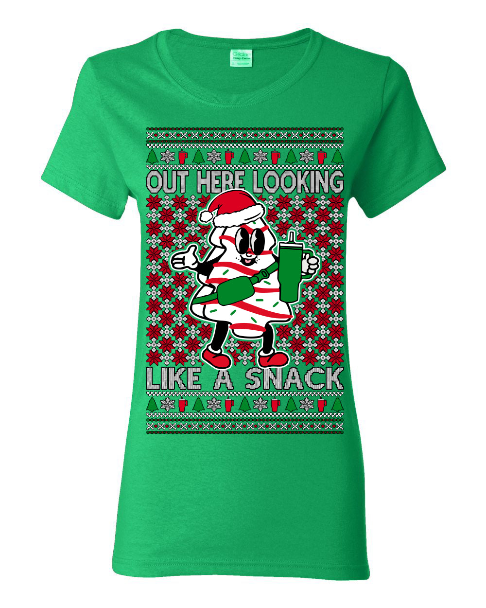 Out Here Looking Like a Snack, Funny Cute White Chocolate Sprinkles Holiday Trendy Millennial Christmas Cookie Ugly Christmas Sweater Ugly Christmas Womens Graphic T-Shirt