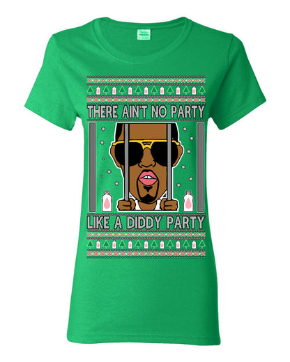 There Ain't No Party Like a Diddy Party, Viral Meme Trendy Baby Oil Crazy Parties Funny Classic Ugly Christmas Sweater Ugly Christmas Womens Graphic T-Shirt
