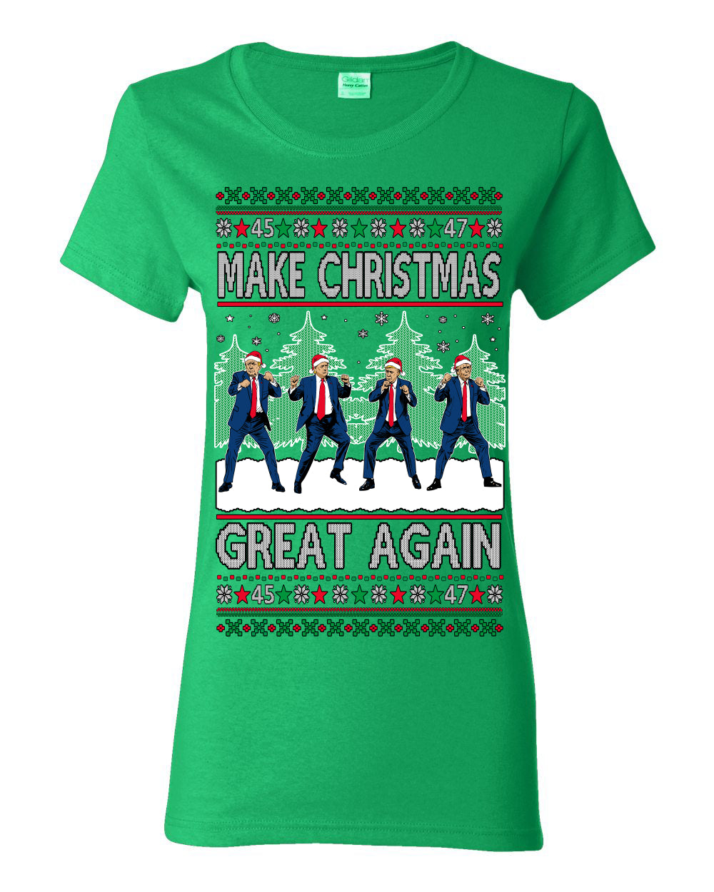 Make Christmas Great Again Shimmy Dance USA President Ugly Christmas Sweater Ugly Christmas Womens Graphic T-Shirt