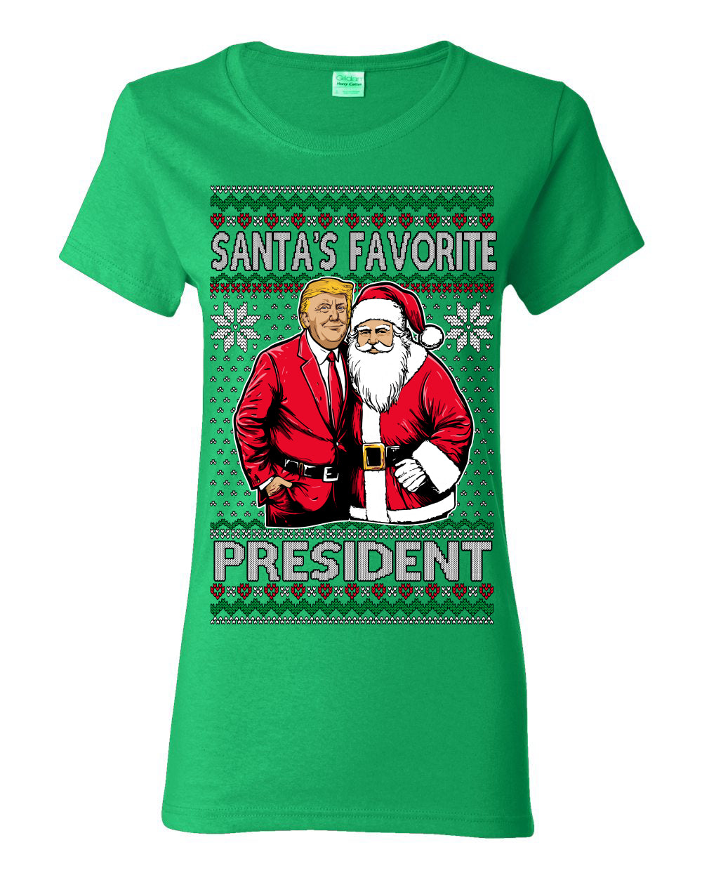 Santa's Favorite President Red Suit Trump, 47th USA President of the United States, Gift for Republicans Conservatives Ugly Christmas Sweater Ugly Christmas Womens Graphic T-Shirt