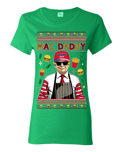 Mac Daddy Funny Viral Trump Meme, PA Fast Food Worker Chef Fries Burgers, 2024 MAGA Make America Great Again Ugly Christmas Sweater Ugly Christmas Womens Graphic T-Shirt