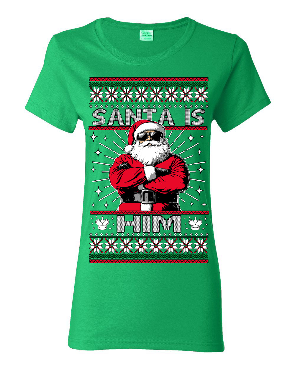 Santa Is Him Funny Gen Z Viral Meme Shades, Religious Christ Christian Christianity Brain Rot Joke Slang Ugly Christmas Sweater Ugly Christmas Womens Graphic T-Shirt