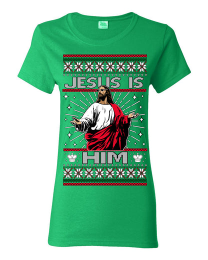 Jesus Is Him Funny Gen Z Viral Meme Shades, Religious Christ Christian Christianity Brain Rot Joke Slang Ugly Christmas Sweater Ugly Christmas Womens Graphic T-Shirt