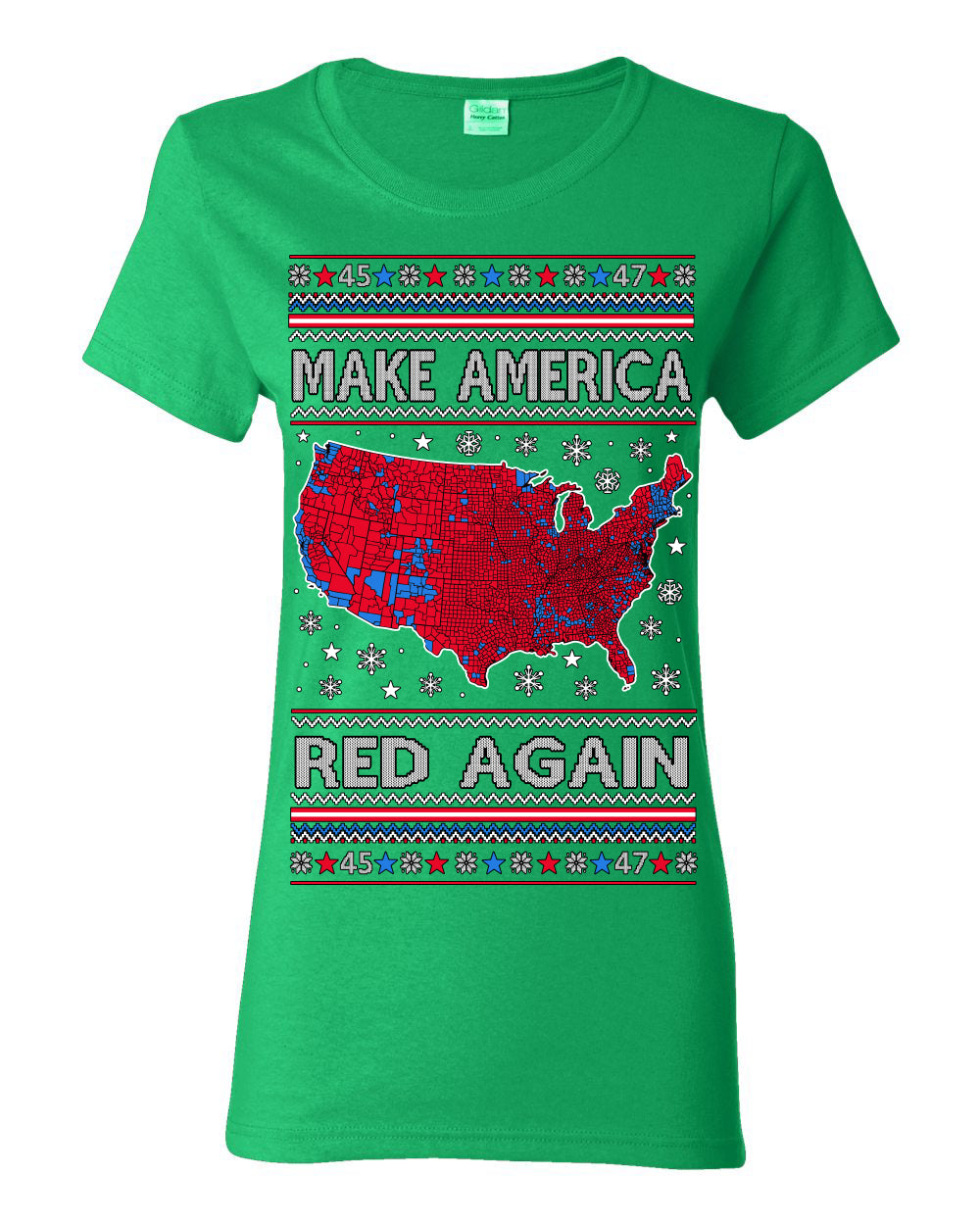 Make America Red Again USA Map, President Donald Trump 2024 MAGA Red Wave, Ugly Christmas Sweater Ugly Christmas Womens Graphic T-Shirt