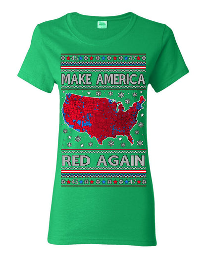 Make America Red Again USA Map, President Donald Trump 2024 MAGA Red Wave, Ugly Christmas Sweater Ugly Christmas Womens Graphic T-Shirt