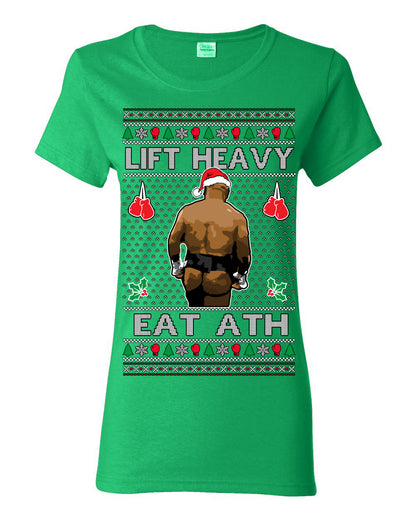 Lift Heavy Eat Ath Merry Chrithmith, Mike Tyson Butt Viral Weightlifting Lifting Boxing Fight Meme Men Women Funny Ugly Christmas Sweater Ugly Christmas Womens Graphic T-Shirt