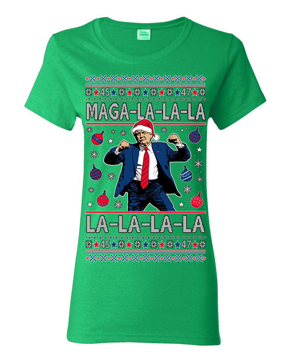Maga La La La, Funny Xmas Santa Donald Trump Viral Shimmy Dance Classic Christmas Carol Song, Ugly Christmas Sweater Ugly Christmas Womens Graphic T-Shirt