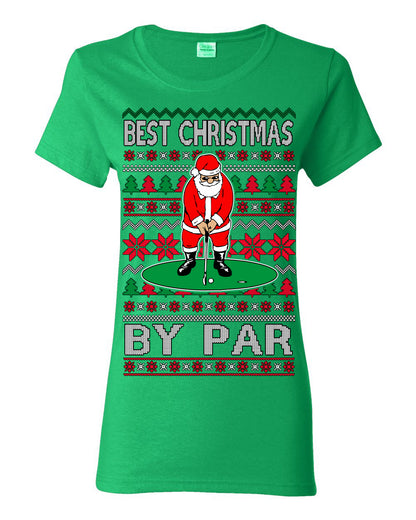 Best Christmas By Par Funny, Santa Golfing Iron Wedge Wood Drive Fore Birdie Eagle, Pun Sports Golf Ugly Christmas Sweater Ugly Christmas Womens Graphic T-Shirt