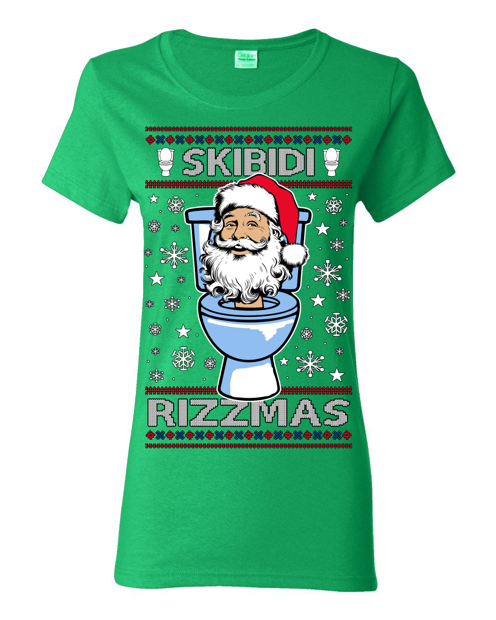Skibidi Rizzmas Funny Toilet Video Viral Brain Rot Meme, Gen Z Alpha Slang Brainrot Memes Ugly Christmas Sweater Ugly Christmas Womens Graphic T-Shirt