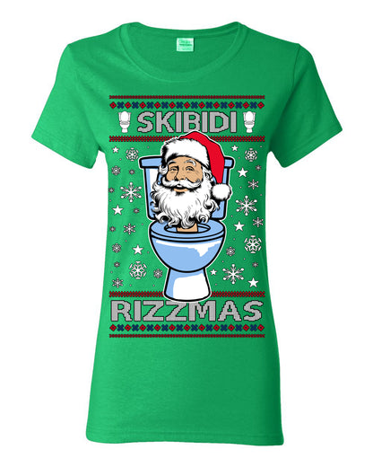 Skibidi Rizzmas Funny Toilet Video Viral Brain Rot Meme, Gen Z Alpha Slang Brainrot Memes Ugly Christmas Sweater Ugly Christmas Womens Graphic T-Shirt